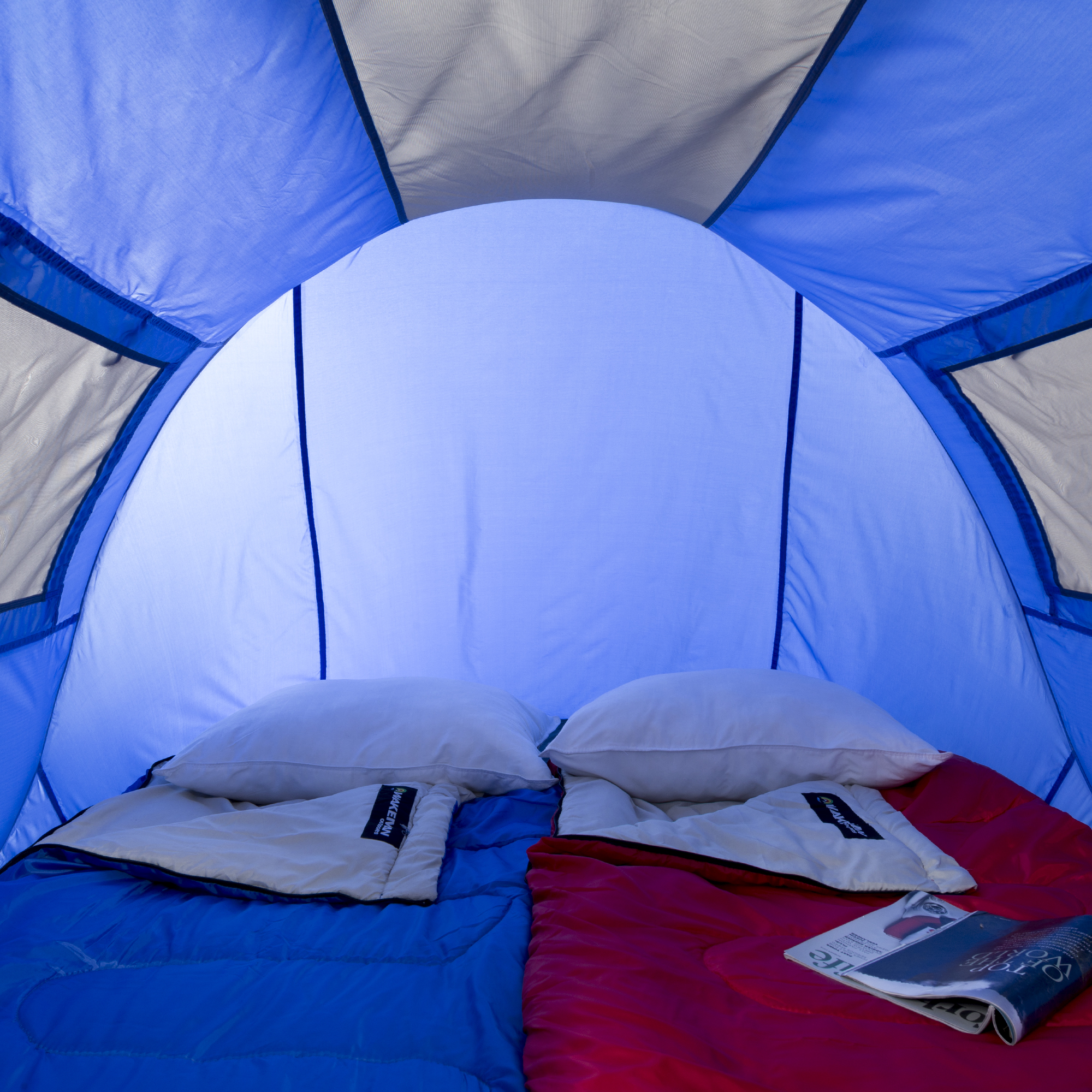 2-Person Pop-up Tent - Water-Resistant Polyester Tent for Camping and Backpacking with Rainfly， Tent Stakes， and Carry Bag - Blue， by Wakeman Outdoors