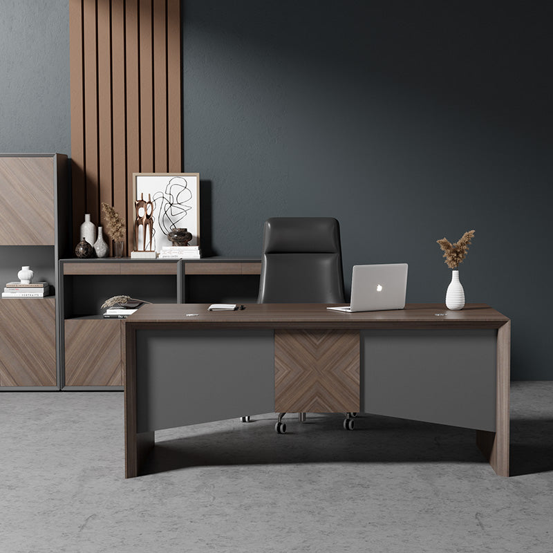 MONTE Executive Desk with Reversible Mobile Return 180cm - Hazelnut & Grey