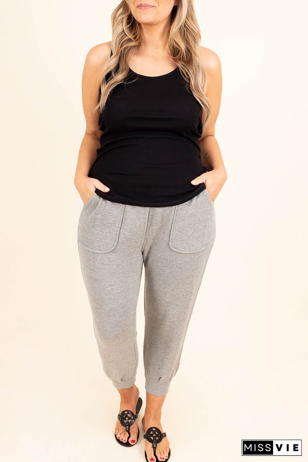 Gray High Waist Pocket Plus Size Skinny Pants