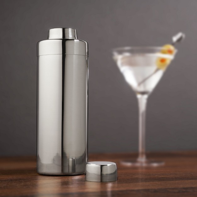 Viski Lightweight Cocktail Shaker Set 24 Oz Streamlined Stainless Steel Shaker With Strainer Silver