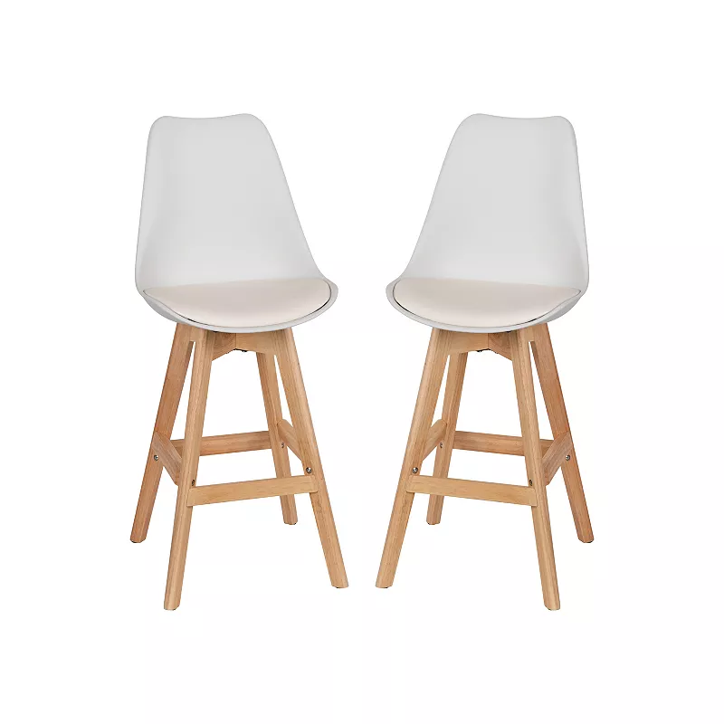 Emma and Oliver Foster Set of Two Upholstered Dining Stools with Matching Attached Seat and Wood Frame