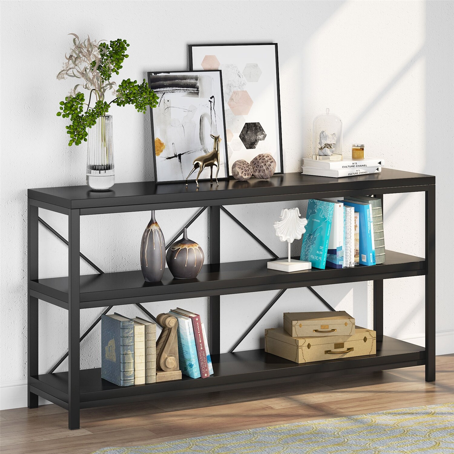 Sofa Table， 3 Tiers Console Table TV Stand with Storage Shelves