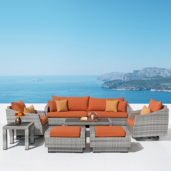 Cannes Deluxe 8 Piece Sunbrella Outdoor Patio Sofa and Club Chair Set