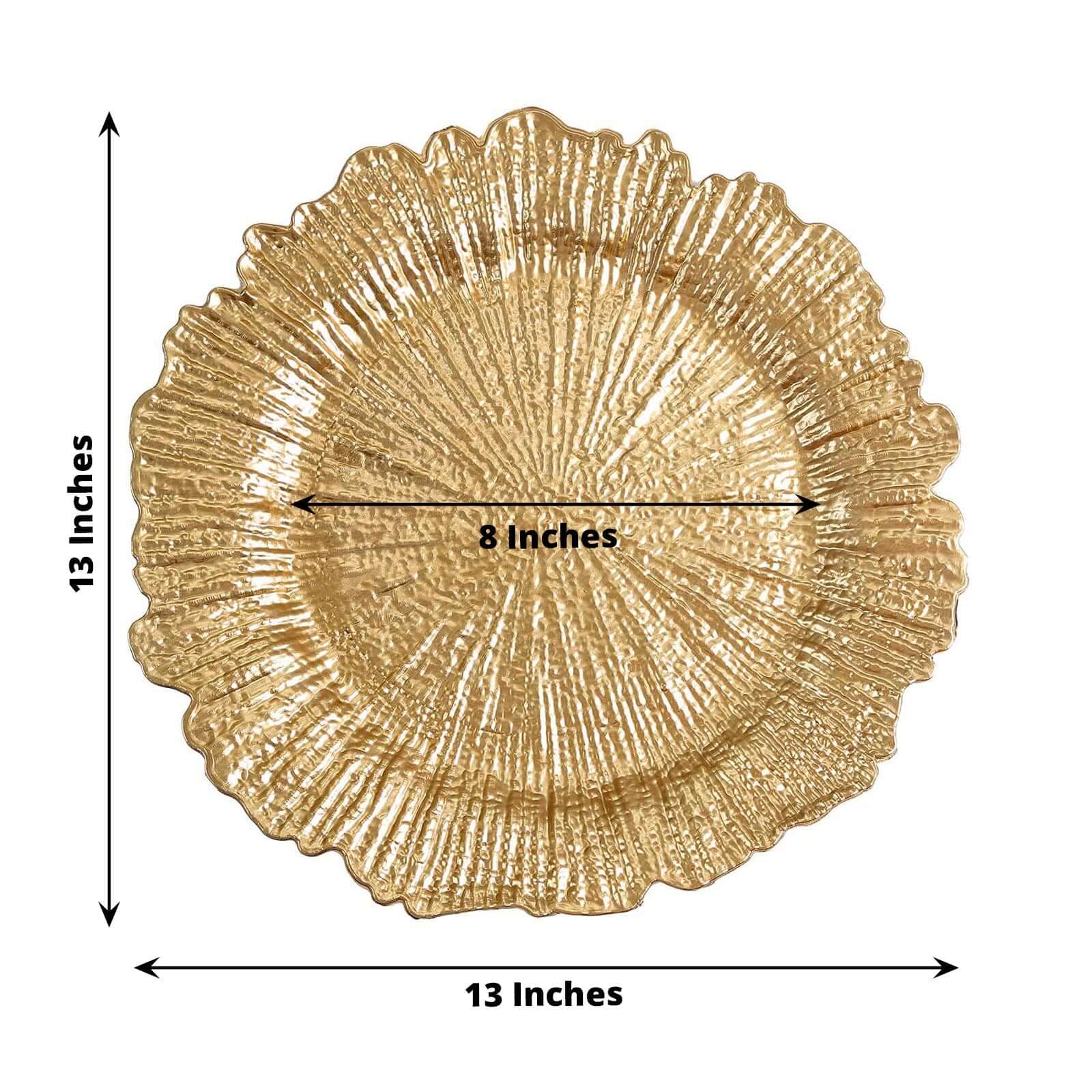 6 Pack Gold Round Reef Acrylic Plastic Charger Plates, Dinner Charger Plates 13