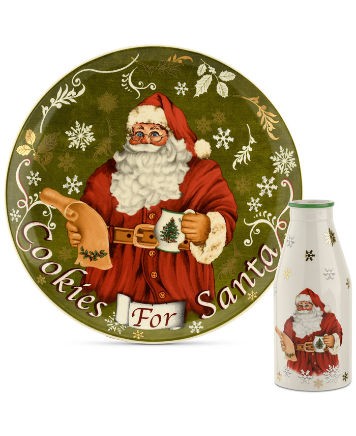 Spode Christmas Tree Cookies for Santa Plate and Bottle