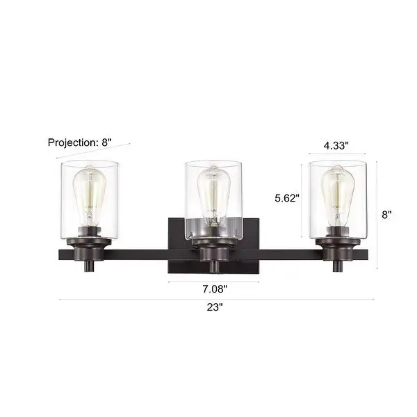 Contemporary Bathroom Vanity Light 3-Light Dimmable with Clear Glass - 8*23*8