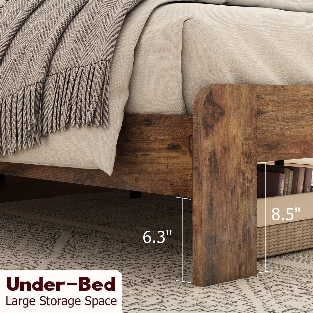 Wood Platform Bed Frame Large Under Bed Storage and Noise Free