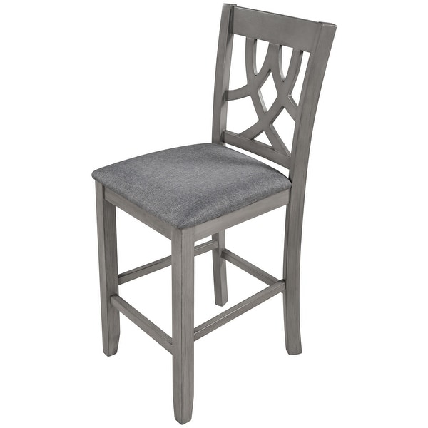 Farmhouse 2 Piece Padded Round Counter Height Kitchen Dining Chairs with Cross Back for Small Places， Gray