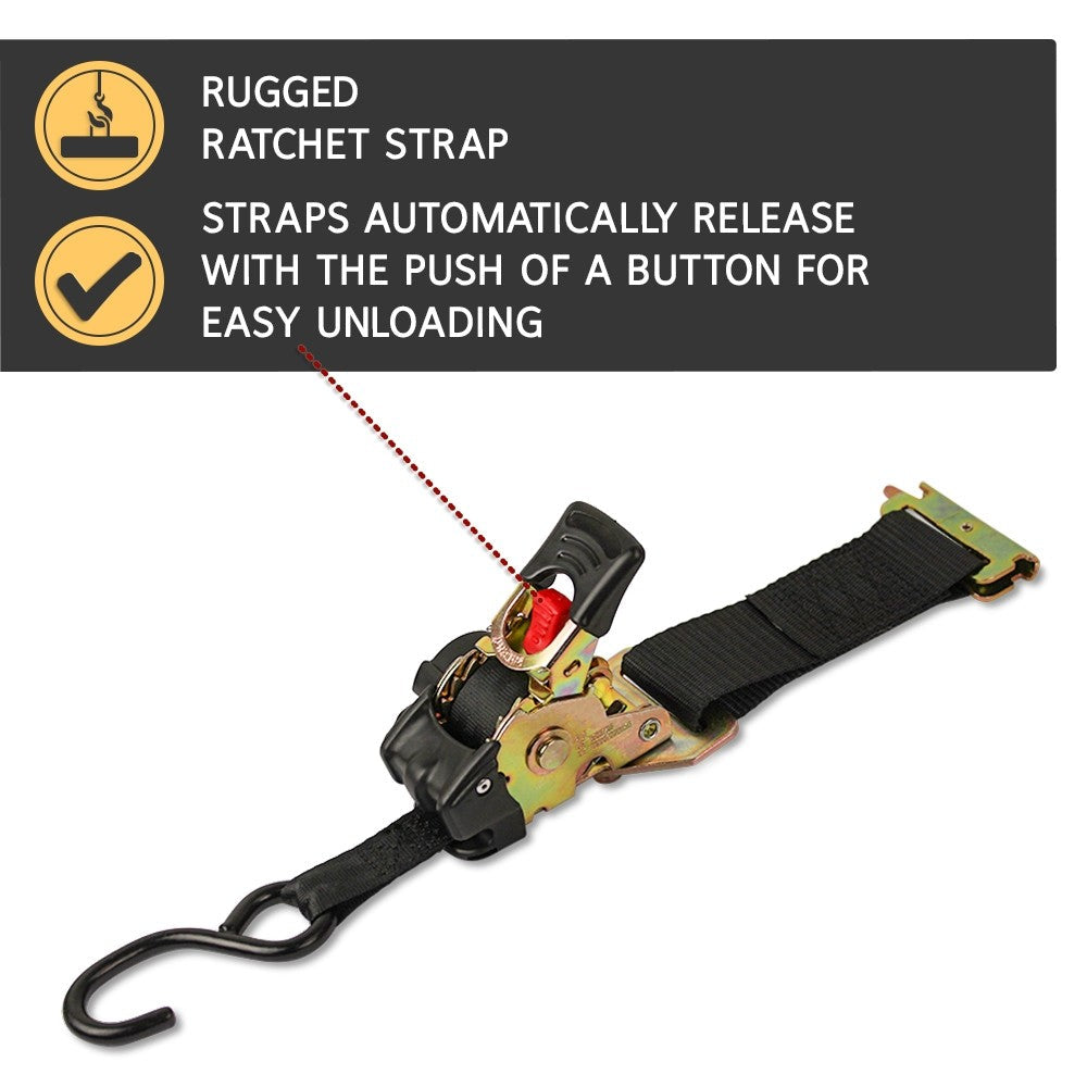 "DC Cargo Mall 2 Quick n Easy AutoRetract Strap Cargo Tie Downs - Retractable 1"" x 6' Bolt-on or E-Track Fitting Ratchet Straps w/S Hook for Trailers & Pickups"