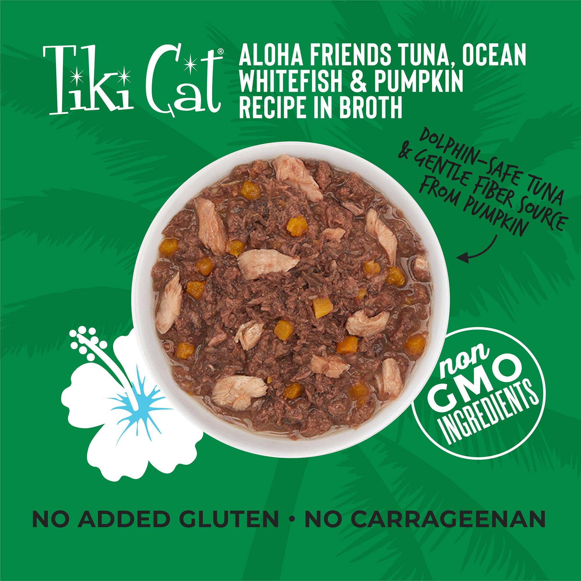 Tiki Cat Aloha Friends Tuna， Ocean Whitefish  Pumpkin Wet Cat Food， 5.5 oz.， Case of 8