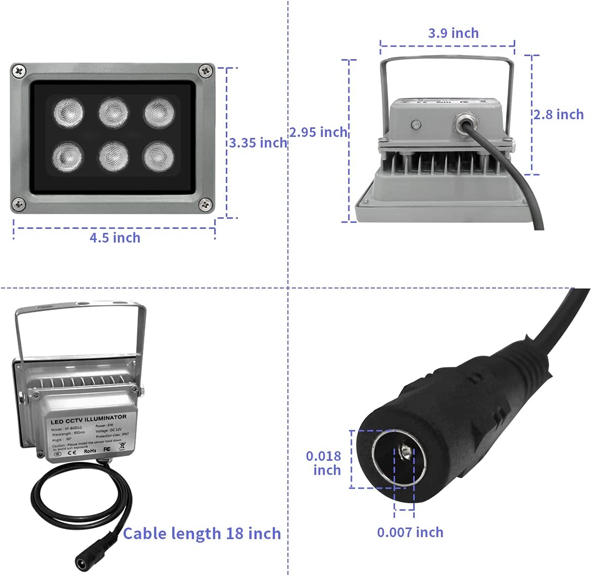 850nm 6-LED IR Illuminators for Security Cameras Outdoor Infrared Illuminator for CCTV IP Camera