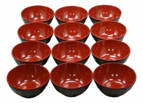 1 Contemporary Ridged Red Black Melamine Small 8oz Rice Miso Soup Bowl Set Of 12 EBR02