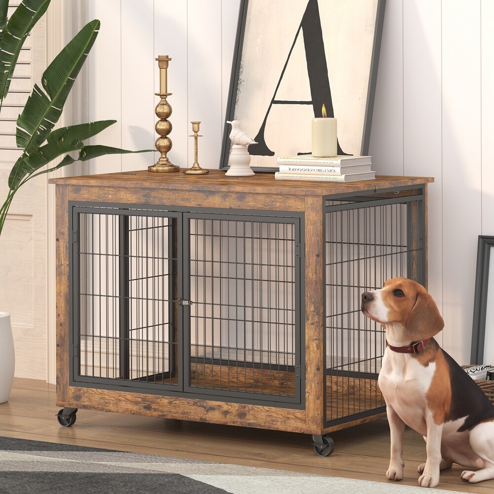 Furniture Dog Cage with Double Doors on Casters