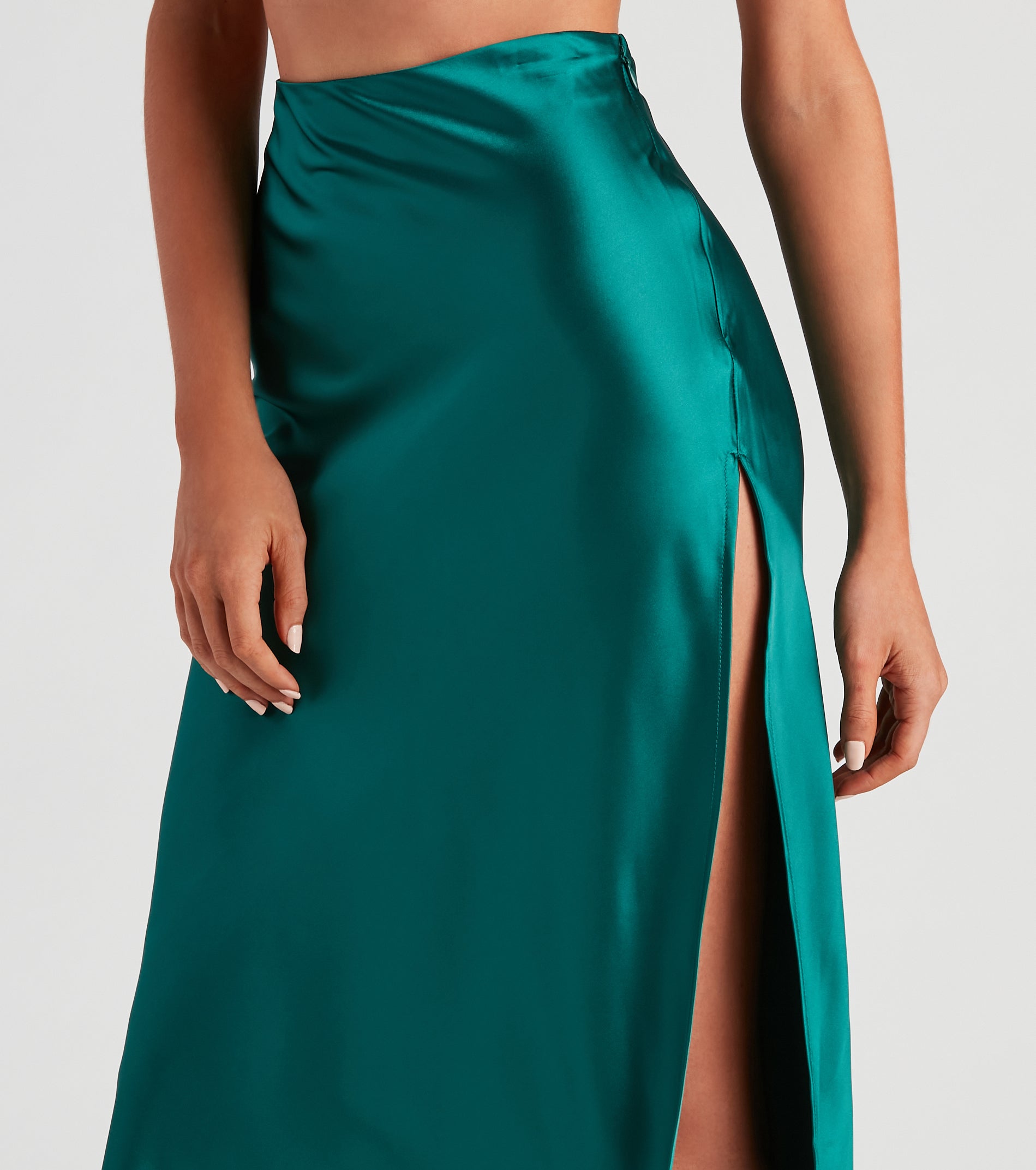 Lavish Life Satin Slit Midi Skirt