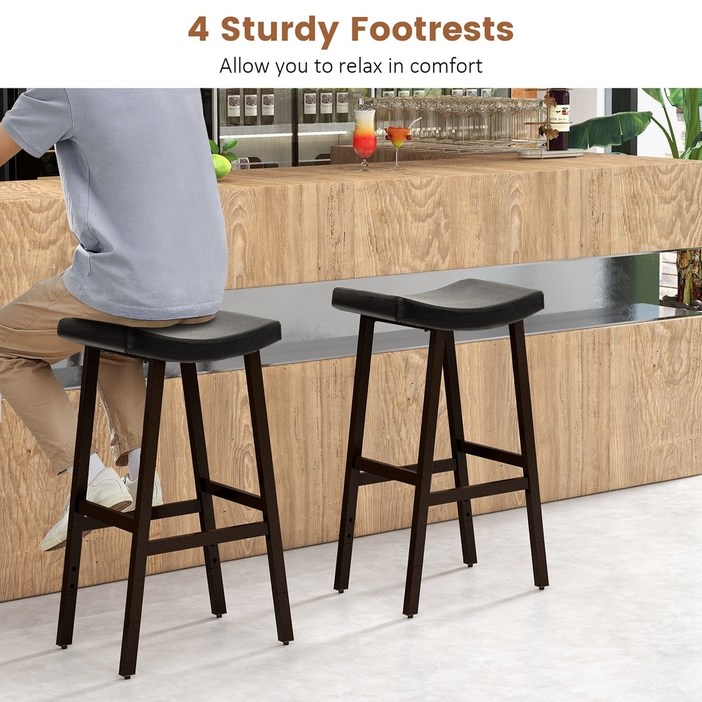 Costway Saddle Bar Stools Set of 2 Height Adjustable Upholstered   See Details