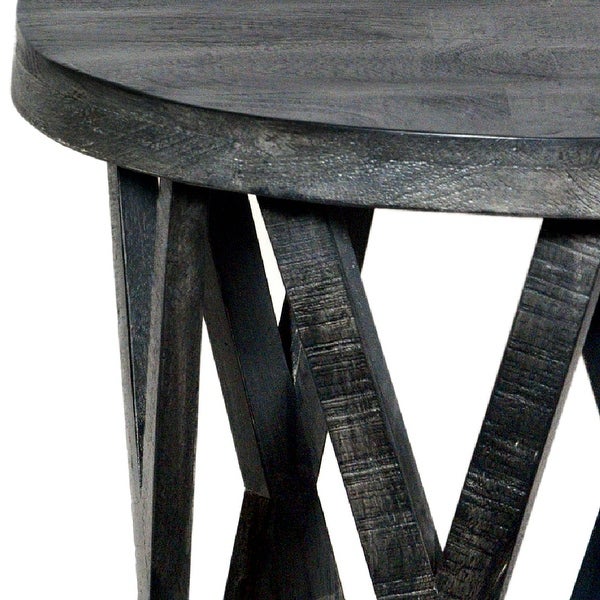 22 Inch Farmhouse Style Round Wooden End Table with Airy Base， Gray