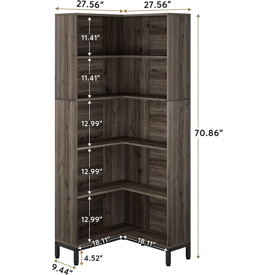 70.9 In Corner Bookcase  6 Tiers L Shaped Bookshelf Wood Display Shelf