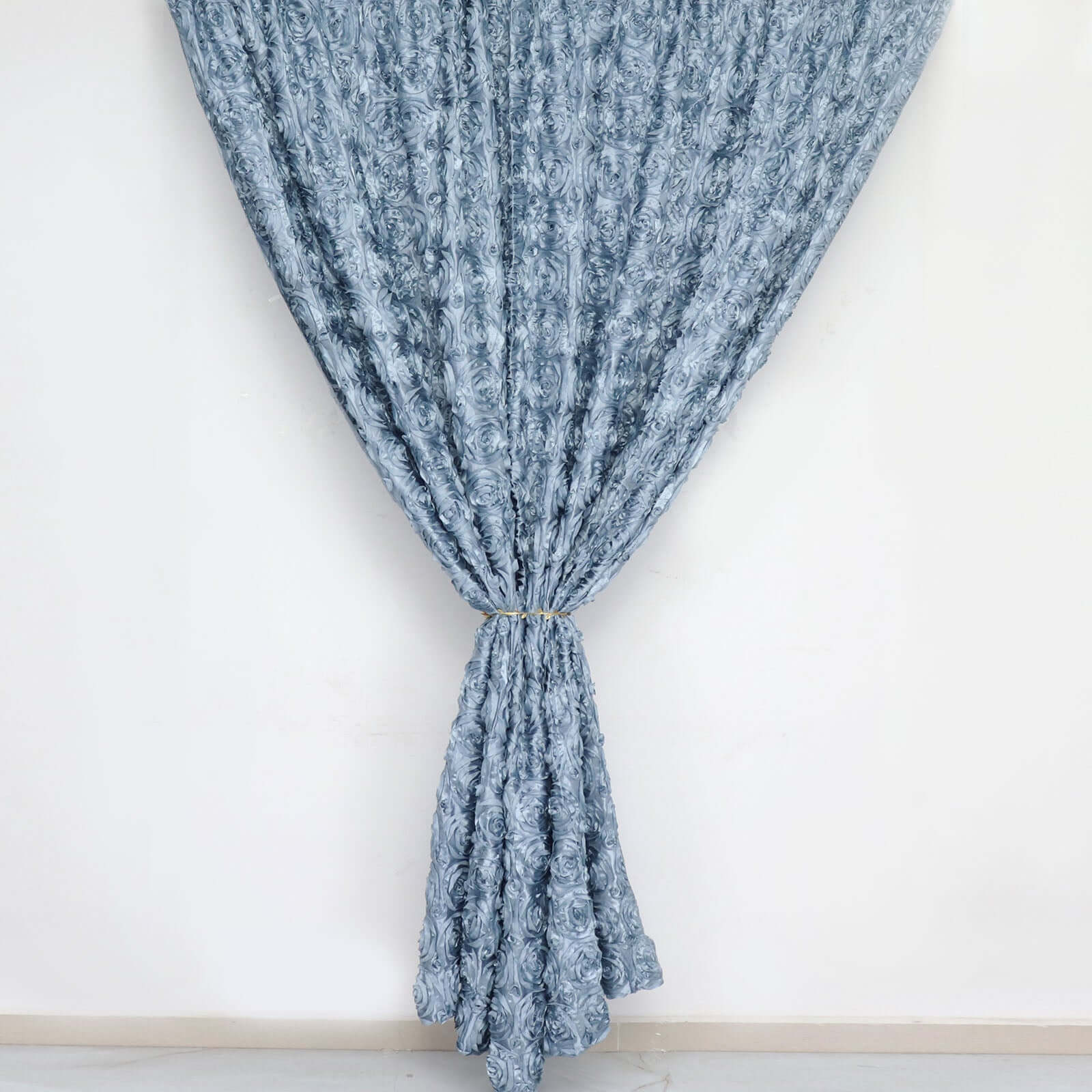 Dusty Blue Satin Rosette Backdrop Drape Curtain, Photo Booth Event Divider Panel - 8ftx8ft