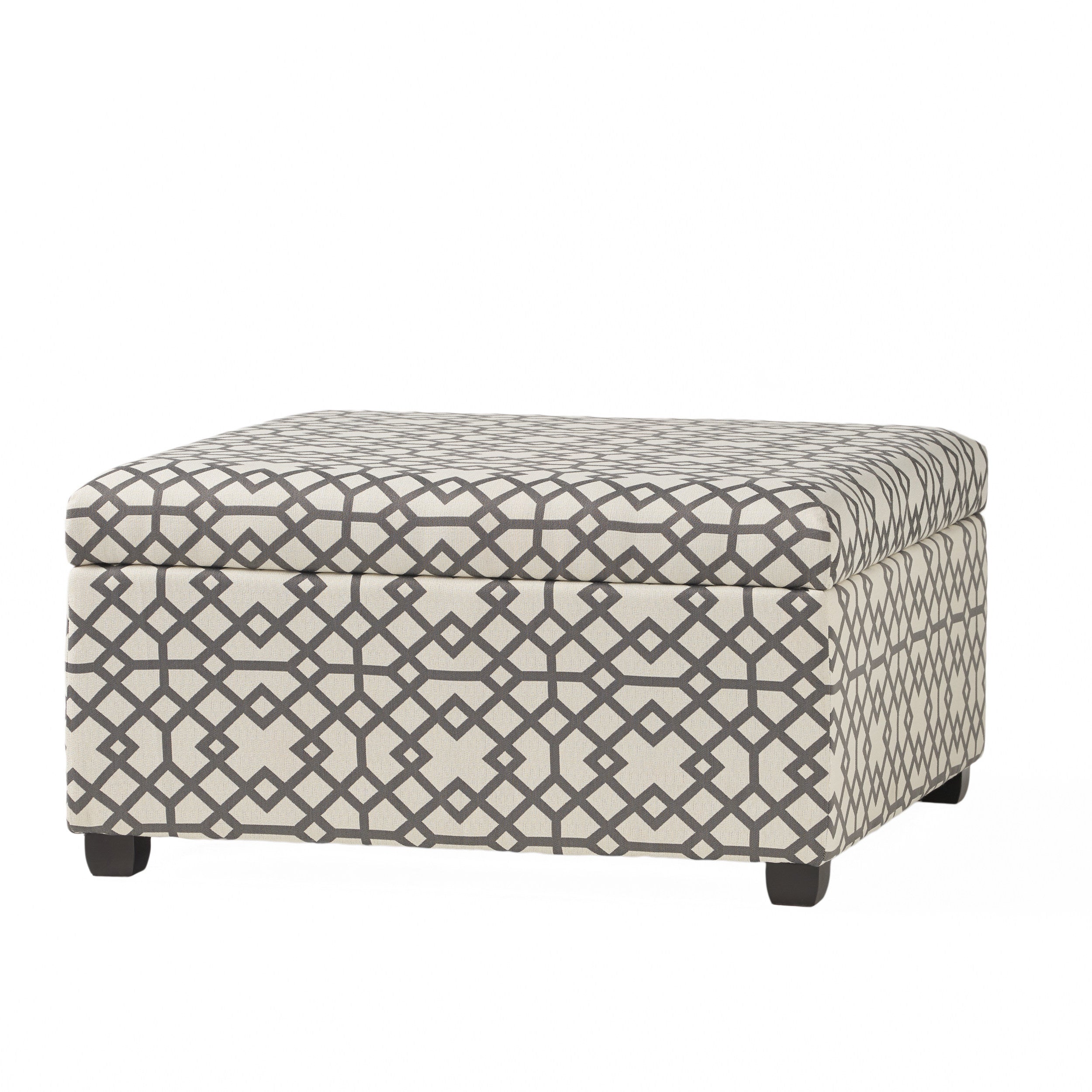 Estee Grey Geometric Pattern Fabric Square Storage Ottoman Coffee Table