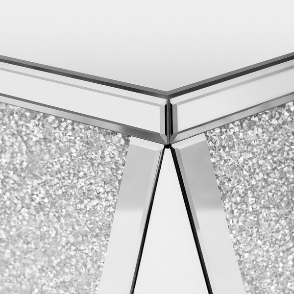 13.8'' Mirrored End Table，Modern Side Table with Crushed Diamond