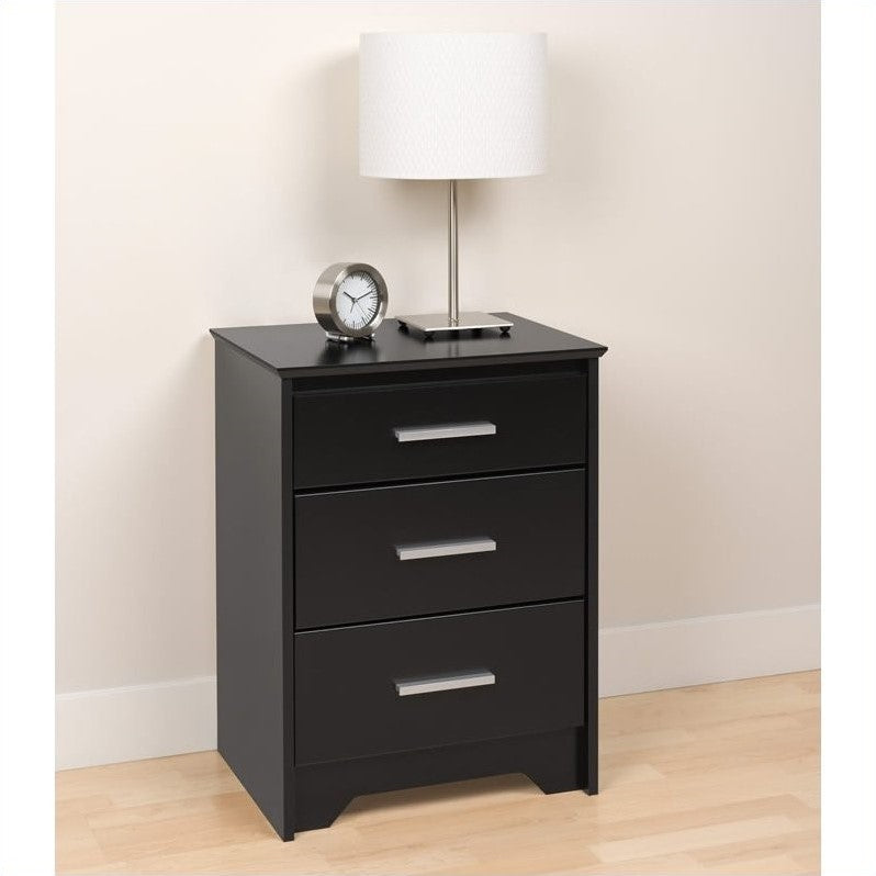 Home Square Tall 3 Drawer Wood Nightstand Set in Black (Set of 2)