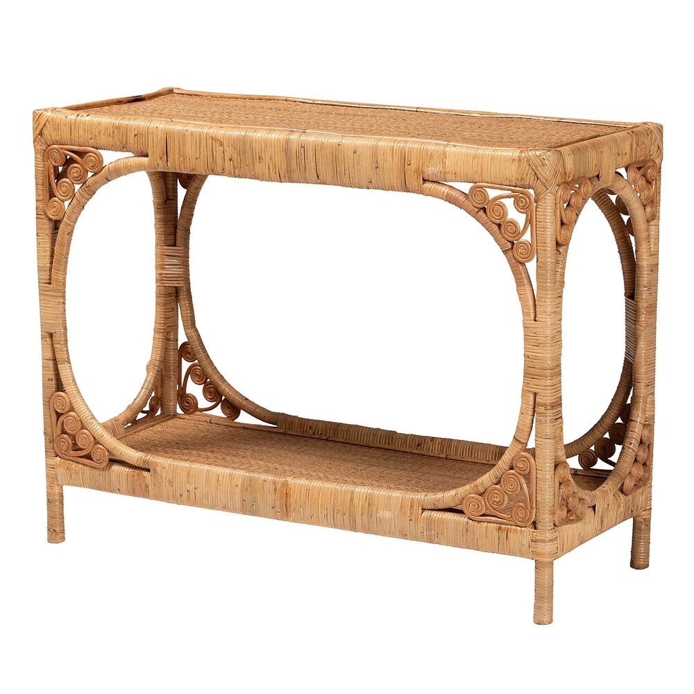 bali   pari Ramona Modern Bohemian Light Honey Rattan Console Table