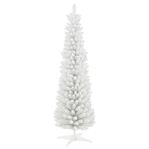 HOMCOM 6' Snow Flocked Artificial Pencil Christmas Tree，Slim Xmas Tree，Green