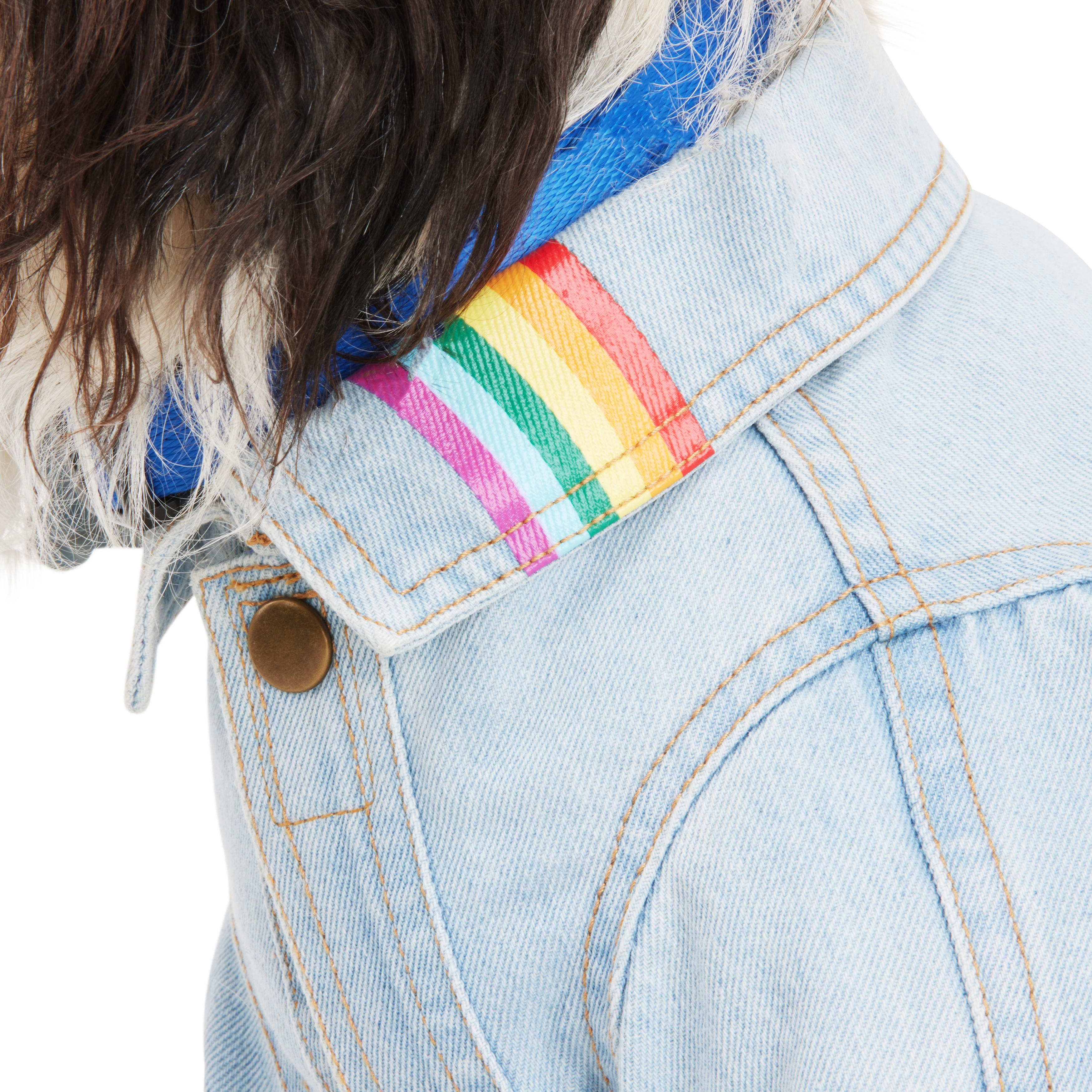 YOULY Rainbow Denim Jacket for Dogs， X-Small