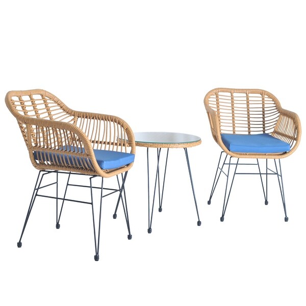 3 Pieces Patio Rattan Conversation Set with Coffee Side Table