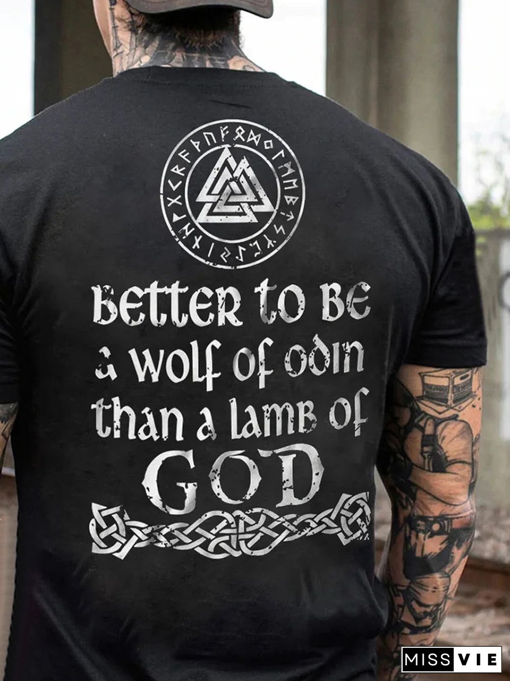 Vintage Better To Be A Wolf Of O?in Than A Lamb Of God Print Casual Cotton Short Sleeve T-Shirt