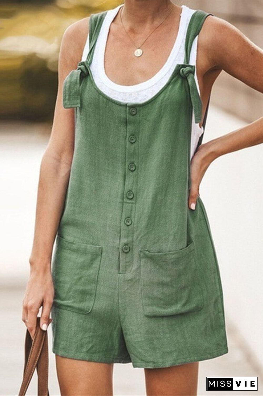 Fashion Solid Color Button Loose Jumpsuit