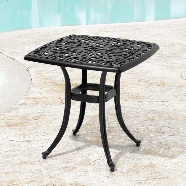 VredHom Cast Aluminum Patio Outdoor Square Table with Umbrella Hole