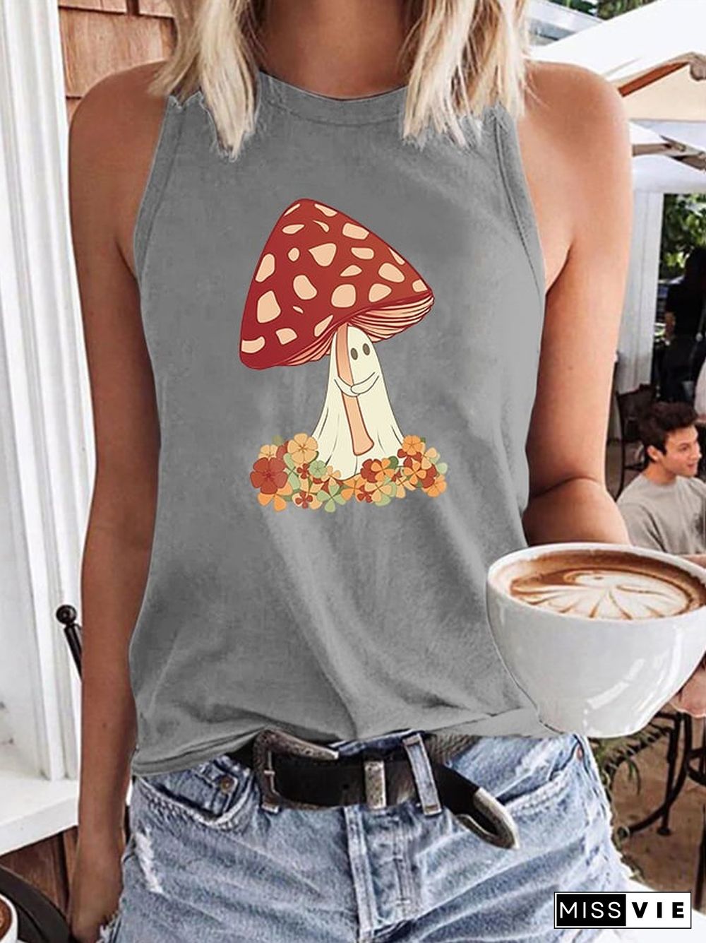 Mushroom Ghost With Umbrella Print Tank Top