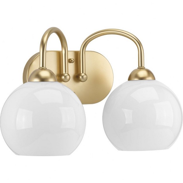 Progress Lighting Carisa Collection 2 light Bath Wall Light Vintage Gold White Glass Globes