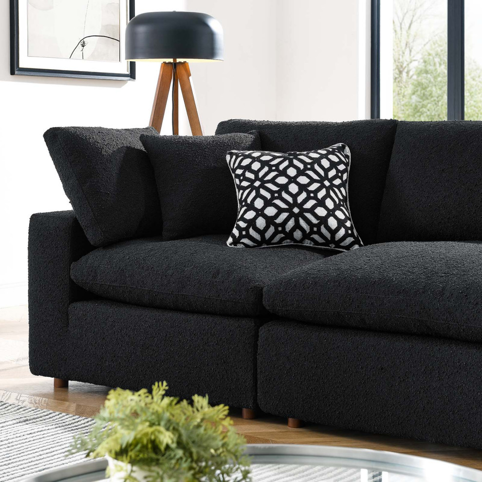 Commix Down Filled Overstuffed Boucle Fabric 4 Seater Sofa  Black   Transitional   Sectional Sofas   by First of a Kind USA Inc  Houzz