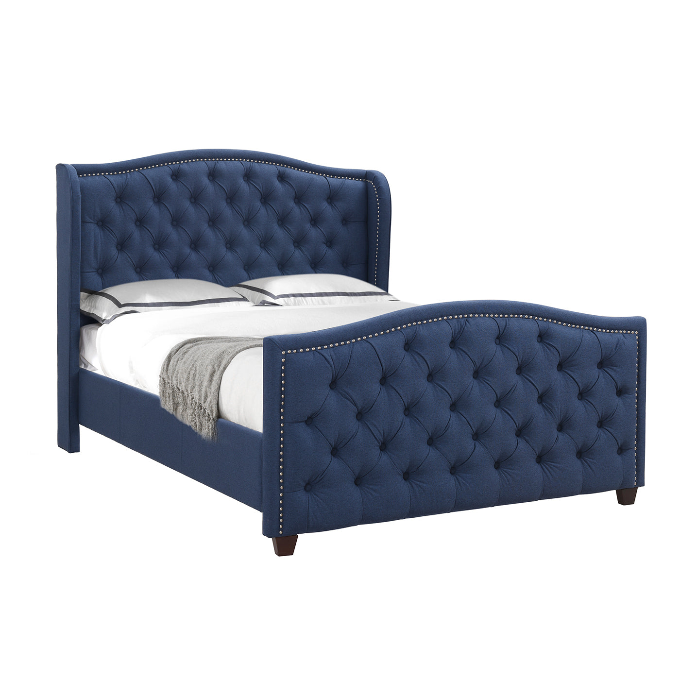 Marcella Tufted Wingback Queen Bed Dark Sapphire Blue