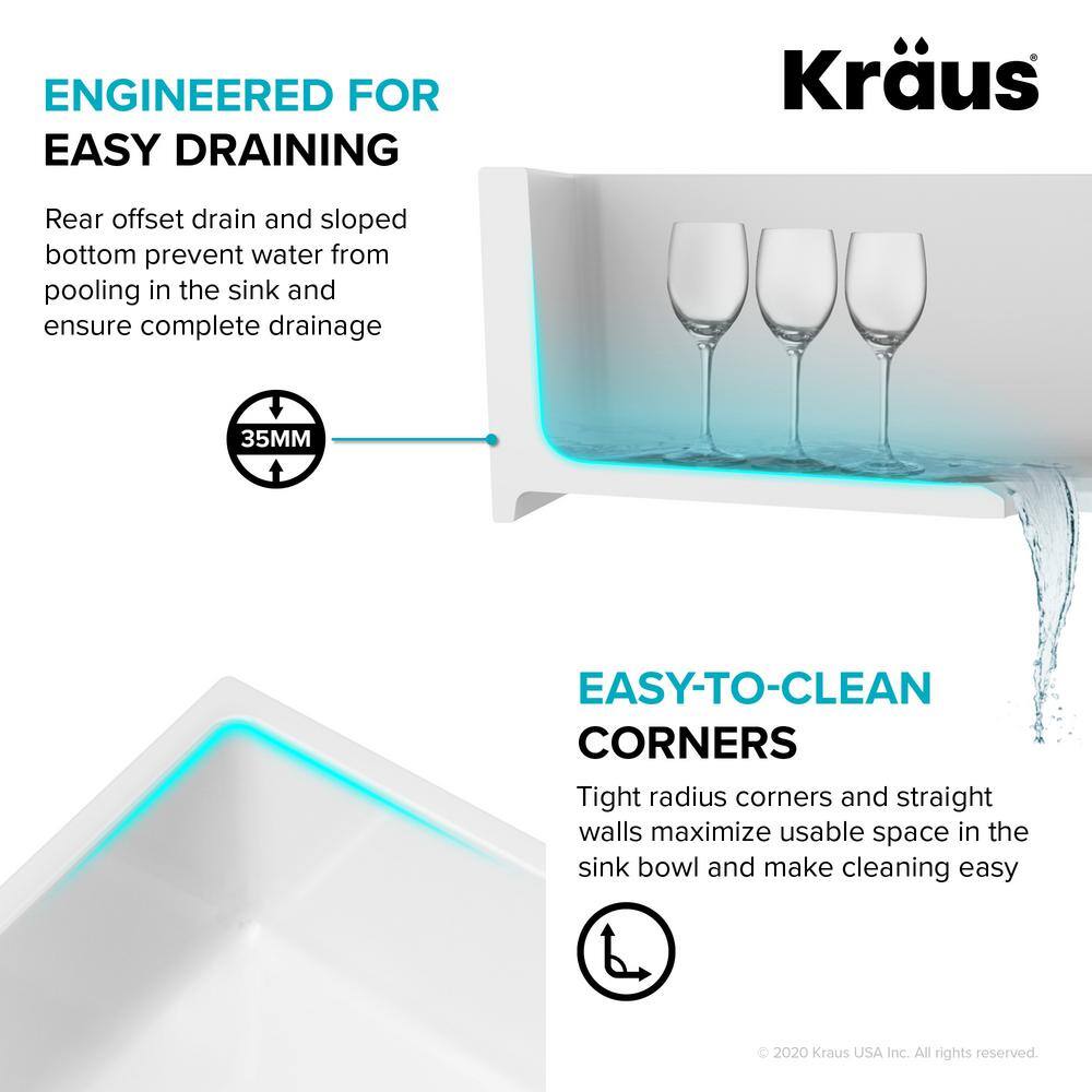 KRAUS Turino White Fireclay 29.88 in. Single Bowl Drop-InUndermount Kitchen Sink KFD1-30GWH