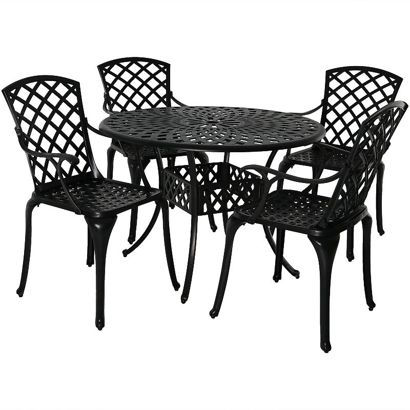 Sunnydaze Crossweave Design Cast Aluminum 5-Piece Patio Dining Set - Black