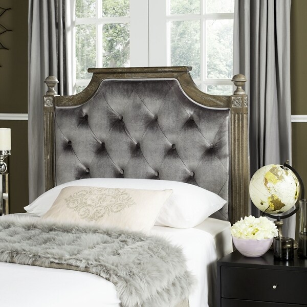 SAFAVIEH Rustic Wood Grey Tufted Velvet Headboard (Twin) - - 16391269