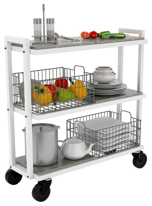 Atlantic Narrow Large Metal and Wire Cart System 3 Tier in White   Bookcases   by Homesquare  Houzz