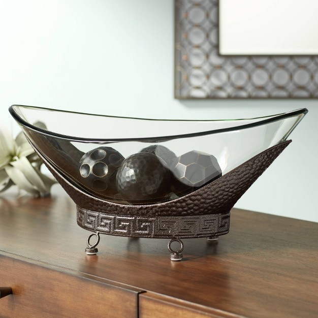 Wide Decorative Glass Bowl With Bronze Base