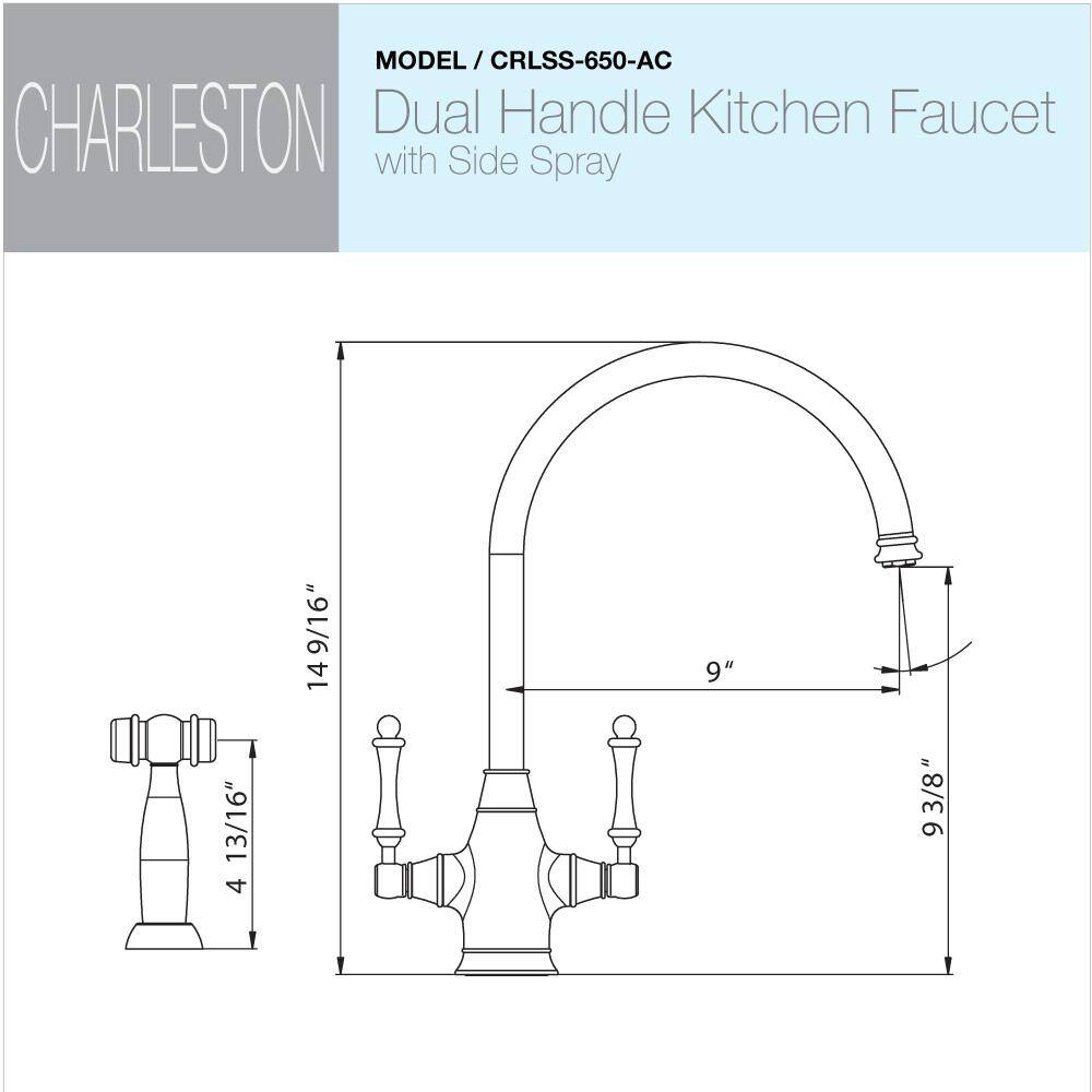 HOUZER Charleston Traditional 2-Handle Standard Kitchen Faucet with Sidespray and CeraDox Technology in Antique Copper CRLSS-650-AC