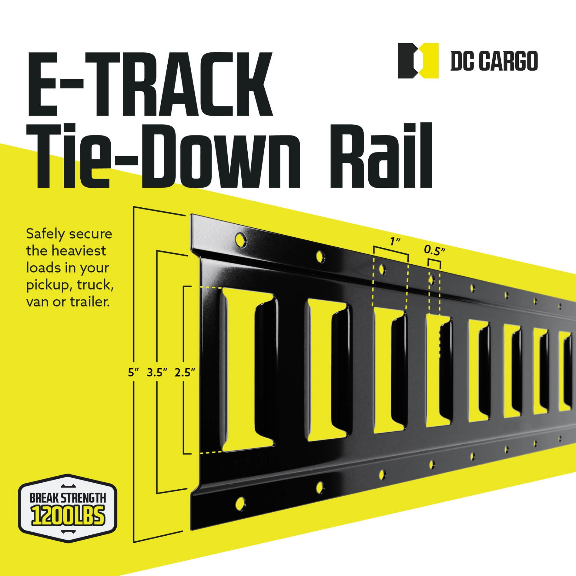 Two 5' E Track Tie-Down Rail, Powder-Coated Steel ETrack TieDowns | 5' Horizontal E-Tracks, Pack of 2 Bolt-On Tie Down Rails for Cargo on Pickups, Trucks, Trailers, Vans