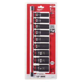 MW SHOCKWAVE Impact Duty 12 in. Drive SAE Deep Well Impact Socket Set (18-Piece) 49-66-7022-49-66-7022