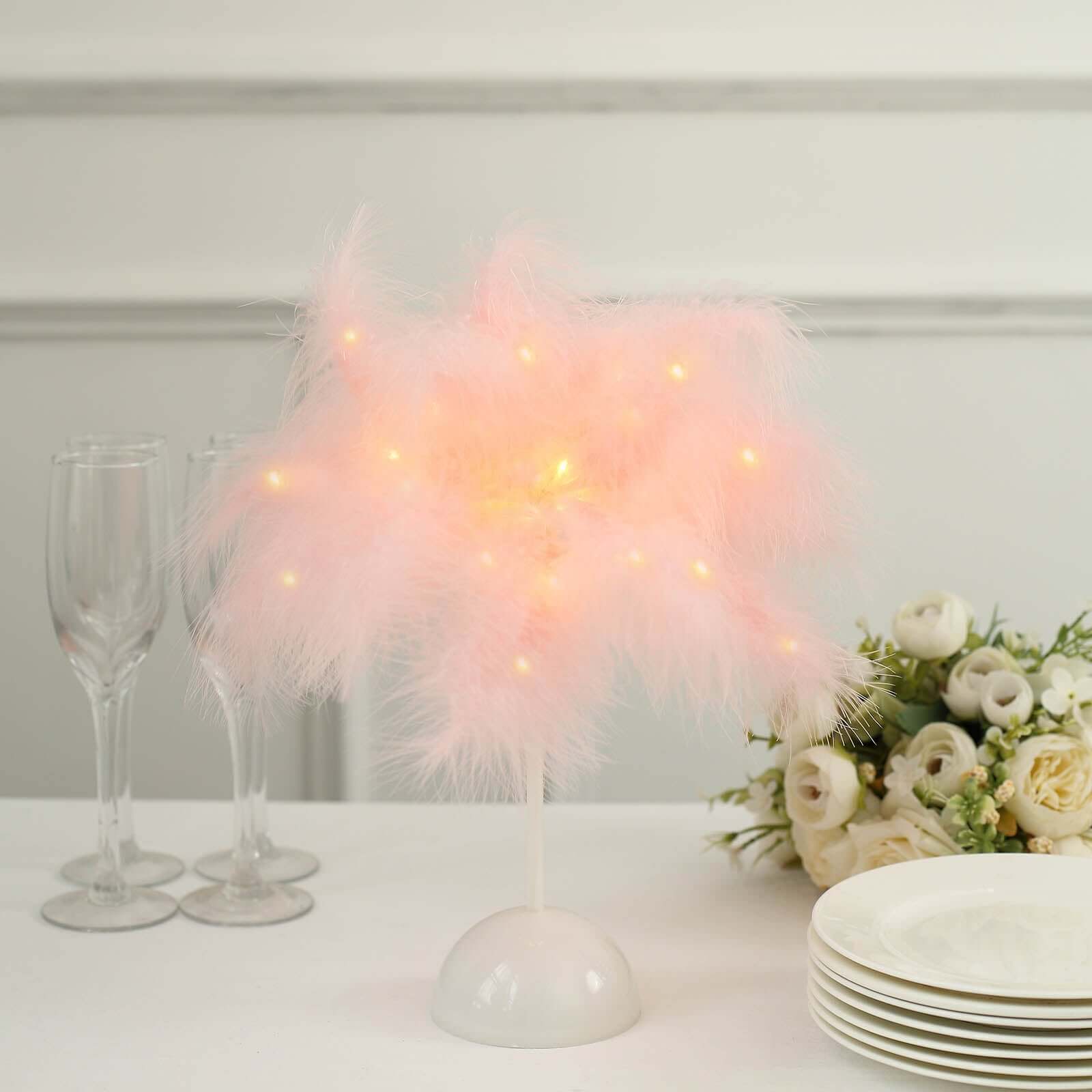 LED Blush Feather Table Lamp Desk Light, Battery Operated Cordless Wedding Centerpiece 15