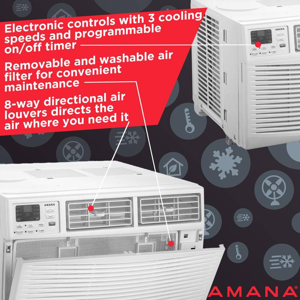 Amana 8000 BTU Window AC w Remote Control for Rooms up to 350 Sq. ft Dehumidifer Timer Sleep Mode Digital Display AMAP081CW AMAP081CW