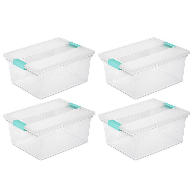 Sterilite Deep Plastic Stackable Storage Bin w/ Clear Latch Lid， Clear (4 Pack)