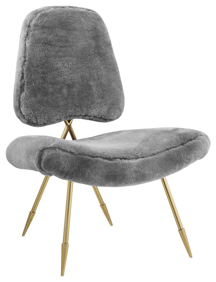 Ponder Upholstered Sheepskin Fur Lounge Chair   Midcentury   Armchairs And Accent Chairs   by Modway  Houzz