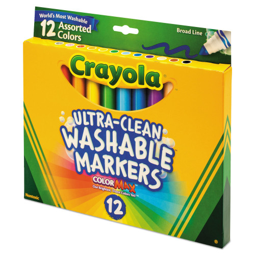 Crayola Ultra-Clean Washable Markers， Broad Bullet Tip， Assorted Colors， Dozen (587812)