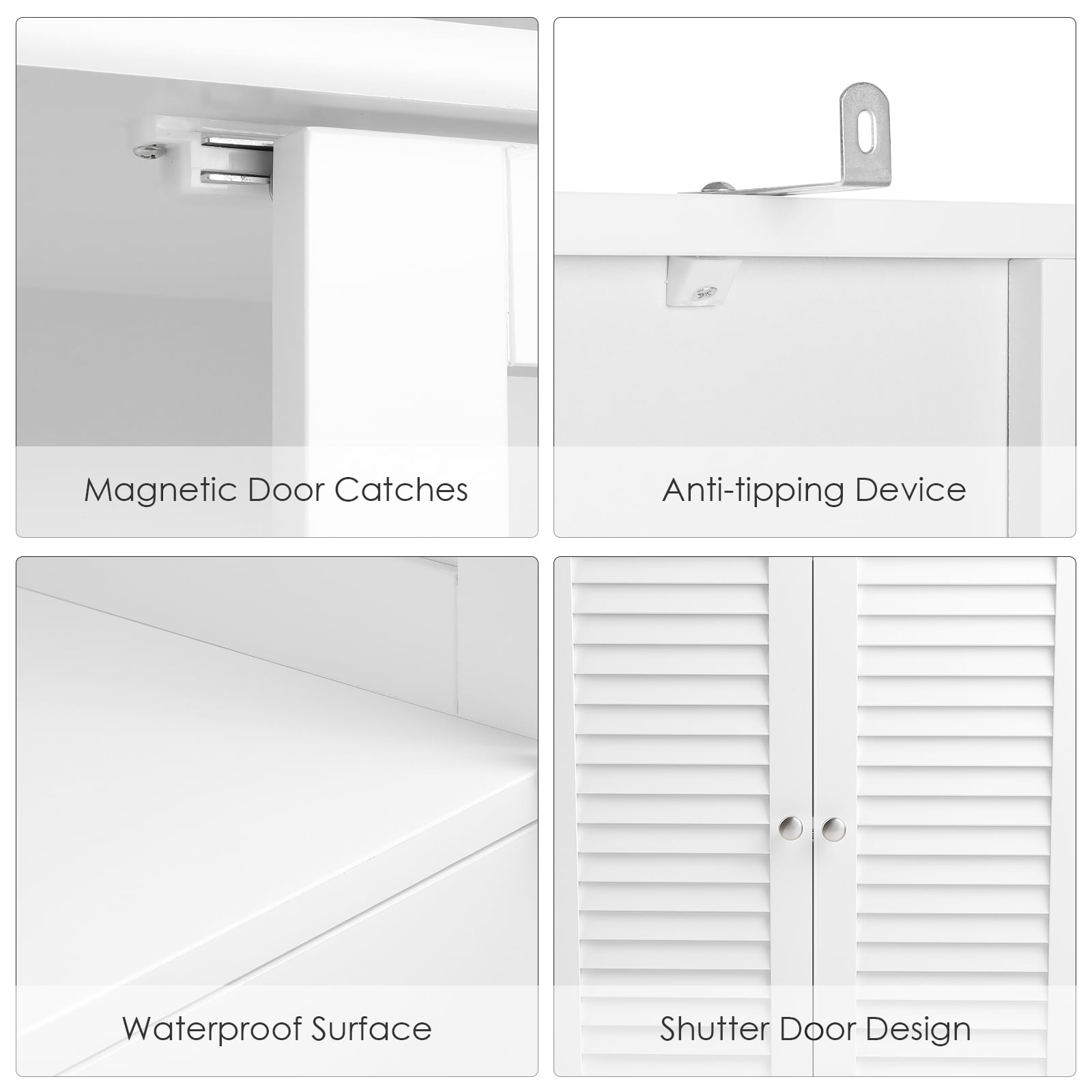 Homfa 6 Doors Linen Storage Cabinet, Wood Tall Cabinet Cupboard for Bathroom, White